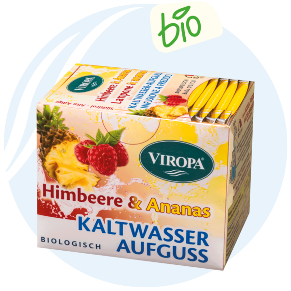 Biologischer Kaltwasser Aufguss Tee mit Himbeer und Ananas
